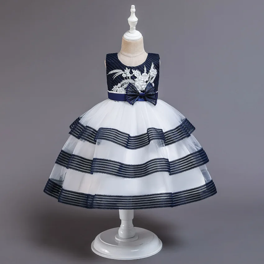 Фатиновое кружевное платье со шлейфом для девочек платье принцессы на свадьбу, день рождения, выпускной вечер, многослойные костюмы с цветами для детей 2, 4, 6, 8, 10 лет