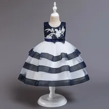 Фатиновое кружевное платье со шлейфом для девочек платье принцессы на свадьбу, день рождения, выпускной вечер, многослойные костюмы с цветами для детей 2, 4, 6, 8, 10 лет