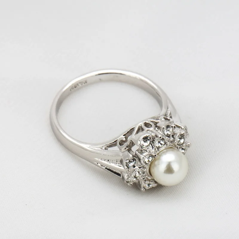 Natural Freshwater Pearl Ring for Women 925 Silver Color Big Pearl Ring Gold Cubic Zirconia Stone Wedding Engagement Jewelry