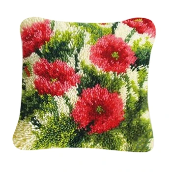 

40x40cm Floral Pattern Pillow Cushion Latch Hook Rug Kits Cushion Latch Hook Rug Canvas Needlework Supplies Sofa Cushion Cover
