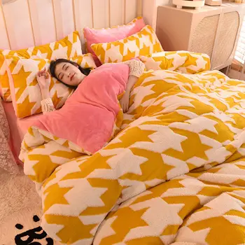 

Nordic Style 3d Geometric Pattern AB Side Flannel And Fleece Velvet Quilt Cover Set Duvet Cover Sheet Pillowcase 2020