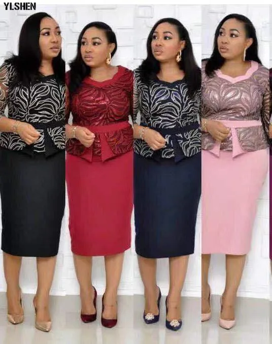 African Dresses for Women Dashiki 2019 New African Clothes Bazin Rich Sexy Slim Lace Embroidery Robe Africain Grown Africa Dress 01