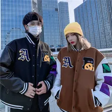Hip Hop Baseball Jackets Letters Smiley Embroidery Patchwork Bomber Fashion College Unisex Loose Streetwear Harajuku Jacket Coat