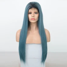 RONGDUOYI длинные шелковистые прямые синтетические кружевные передние парики Омбре зеленые термостойкие волосы кружевные парики для женщин двухцветные косплей парик