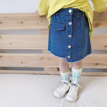 

2 3 4 5 6 7 Years Children's Skirt Casual Korean Denim Skirt for Girls Fashion Pocket Single-breasted Toddler Baby Skirts 2019