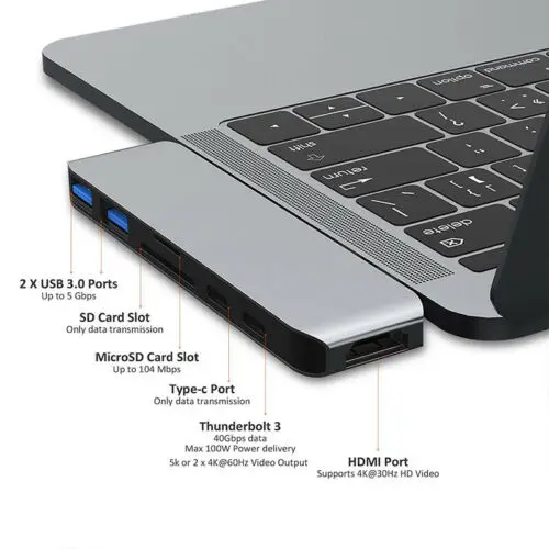 7в1 USB-C концентратор двойной тип-c многопортовый кард-ридер адаптер 4K HDMI для MacBook Pro