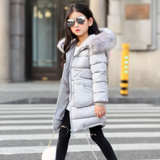 Новинка года; модная детская зимняя куртка зимнее пальто для девочек детское теплое длинное пуховое пальто с меховым воротником и капюшоном для От 4 до 14 лет-подростков - Цвет: A3