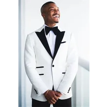

New Floral Pattern Black Peak Lapel White Men Suit One Button Slim Fit Gioom Tuxedos 2 Pieces (Jacket +Vest +Pants) Prom Suits