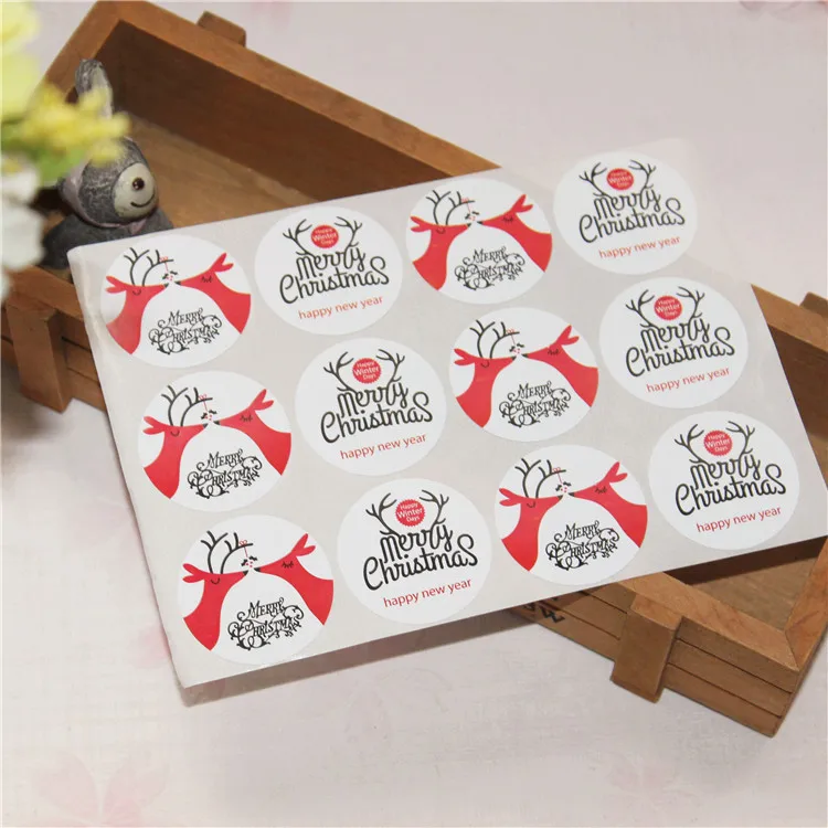 

Merry Christmas Snowflake Elk Seal Sticker Badge Kraft Paper Sticker tags Labels Seal Envelope Box Wrapping Baking Decor 1sheet