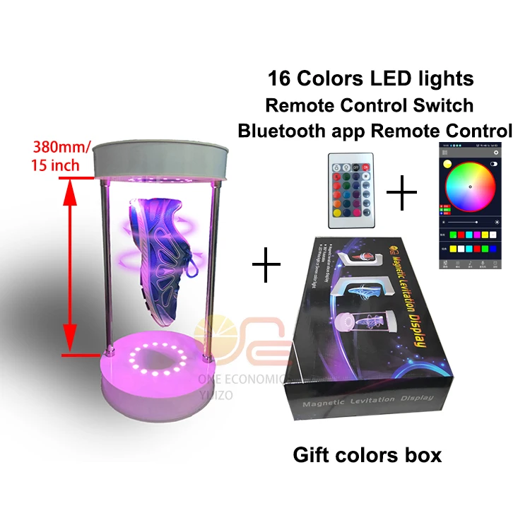 Light Gray RC 4.0 Rotatable Magnetic Levitation Single Shoe Display with 16 Color LED Light