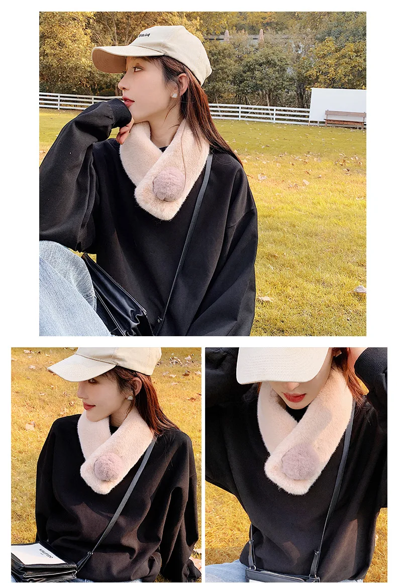Brand Solid Women Cashmere Fur Scarves Winter Thicken Warm Pashmina Shawls Wraps Female Knitted Wool Long Scarf Bandana