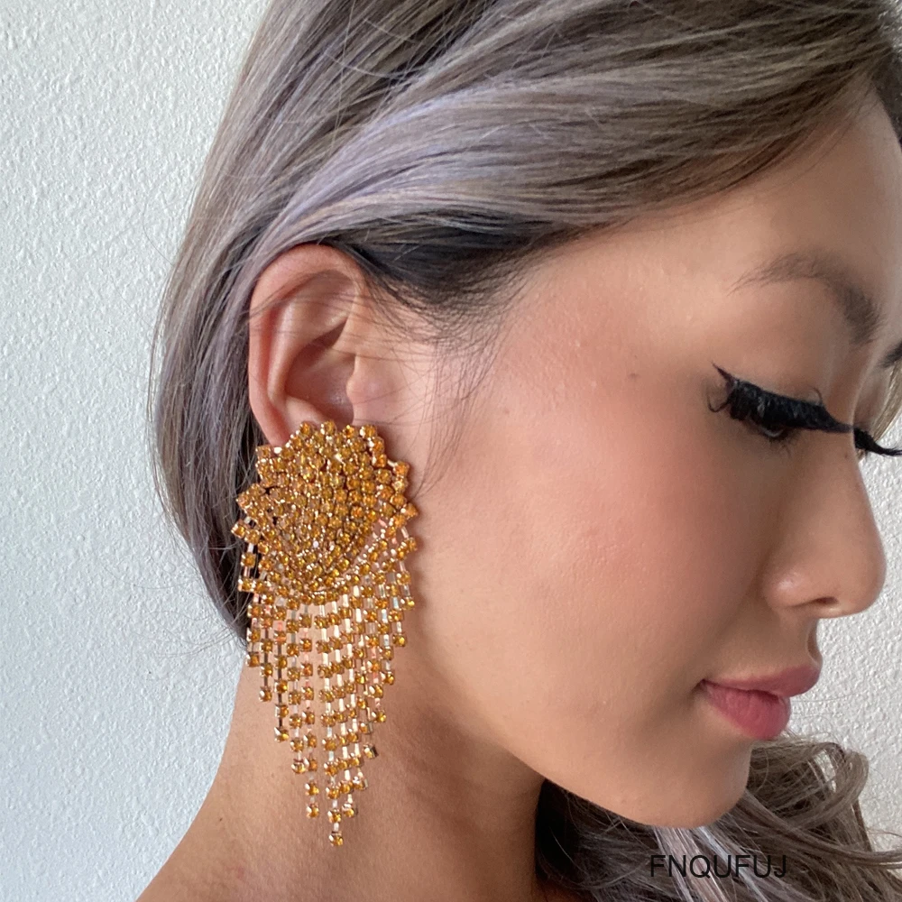 Grande boucle d'oreille en strass pour femmes 2021, longues boucles d'oreilles suspendues déclaration, grande tenue de fête brillante, bijoux cadeau