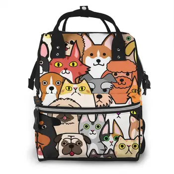 

Doodle Dogs And Cats Faces Diaper Bag Mummy Maternity Baby Bags Travel Baby Nappy Changing Backpack Women Stroller Organizer
