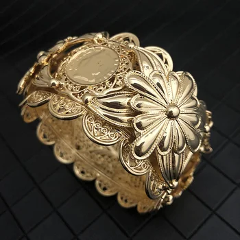 

Hollow Flower Bangle Indian Cuff Bracelet Plus Size Bridal Bracelet Moroccan Traditional Wedding Jewelry