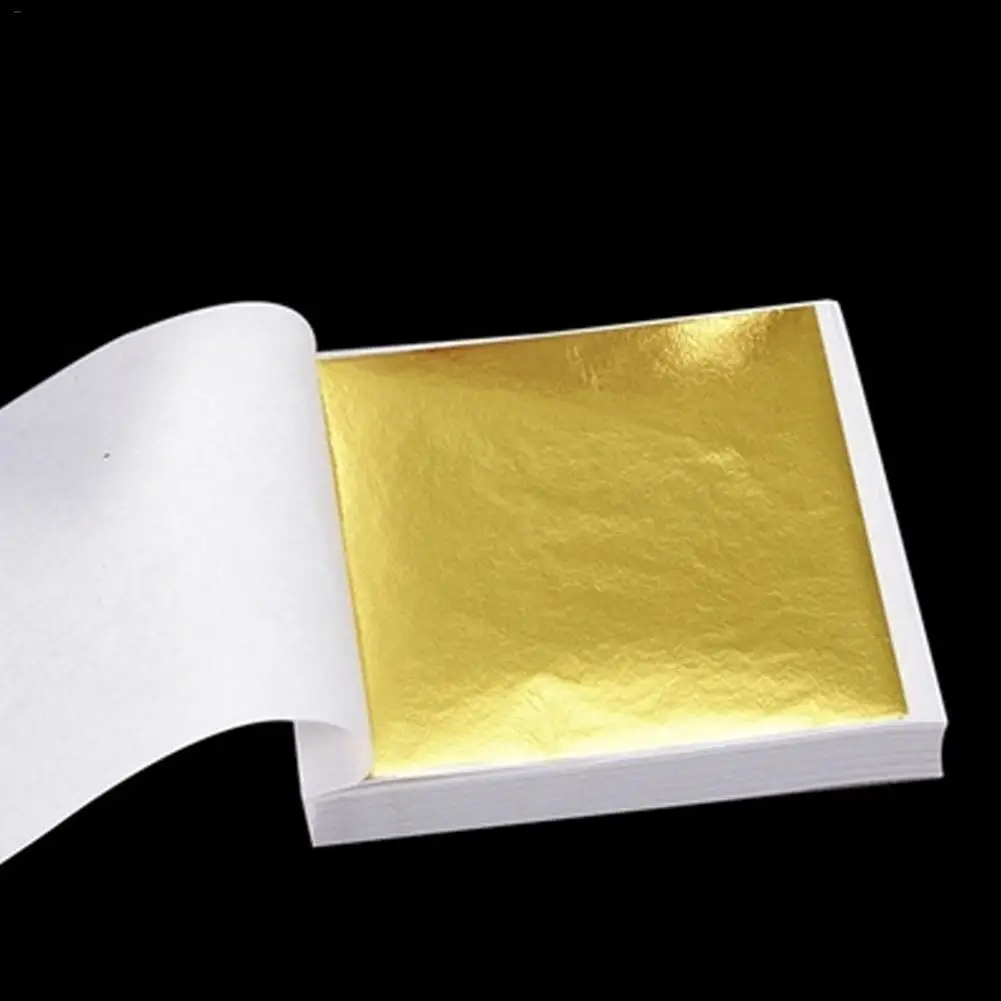 100pcs Gold Silver Foil Paper Leaves Sheets Gilding DIY Art Crafts Decor Design Cake Decoration Cookie Wrapping Supplies