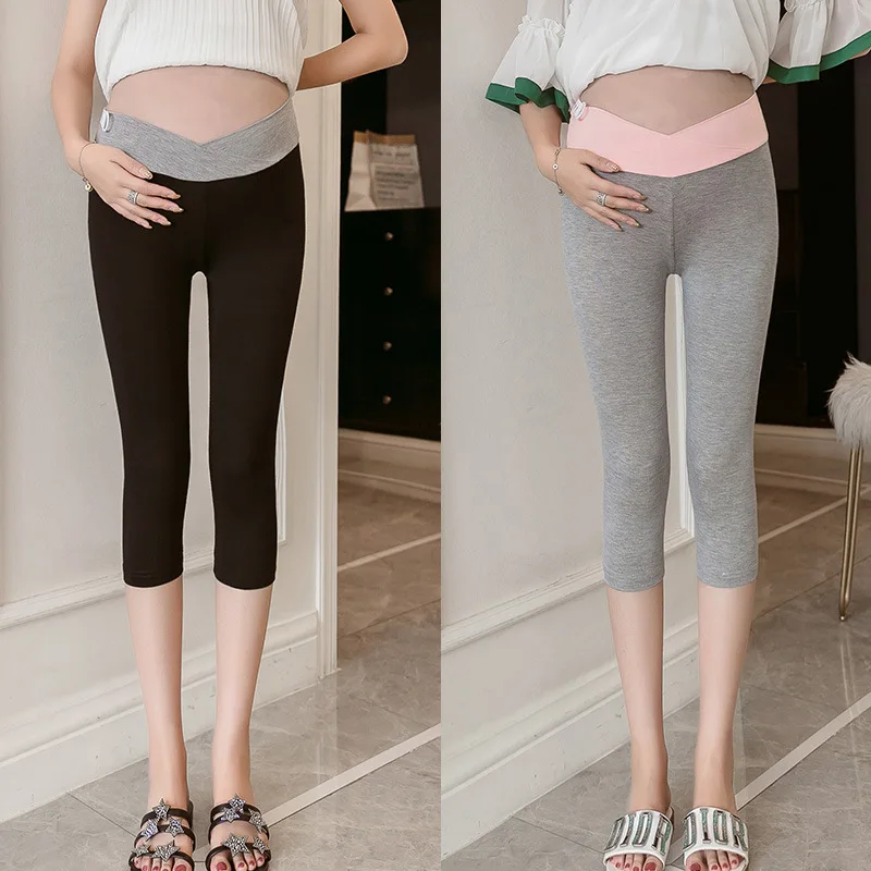 

2019 Pregnant Women Summer Low-Rise Abdominal Support Modal Ultra-Thin Solid Color Style Capri Pants Versatile Leggings