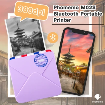 

Phomemo M02S Mini Bluetooth Printer 300dpi Sticker Thermal Printer Portable Label Paperang Photo Handheld Pocket Printers