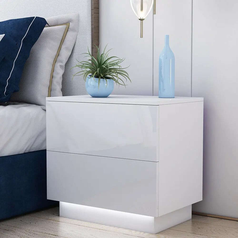 

Home Furniture Modern Frame Wood Luxury Nighstand Bedside Table LED Nightstand Beside Table High Gloss