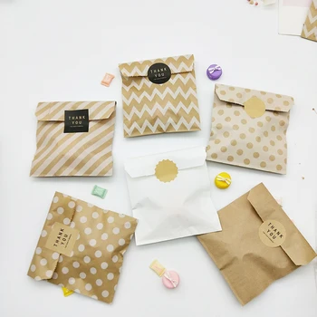 

Brown White Wave Dot Kraft Paper Bag 25pcs Candy Biscuit Popcorn Bags Packing Pouch Pastry Tool Wrapping Wedding Party Supplies