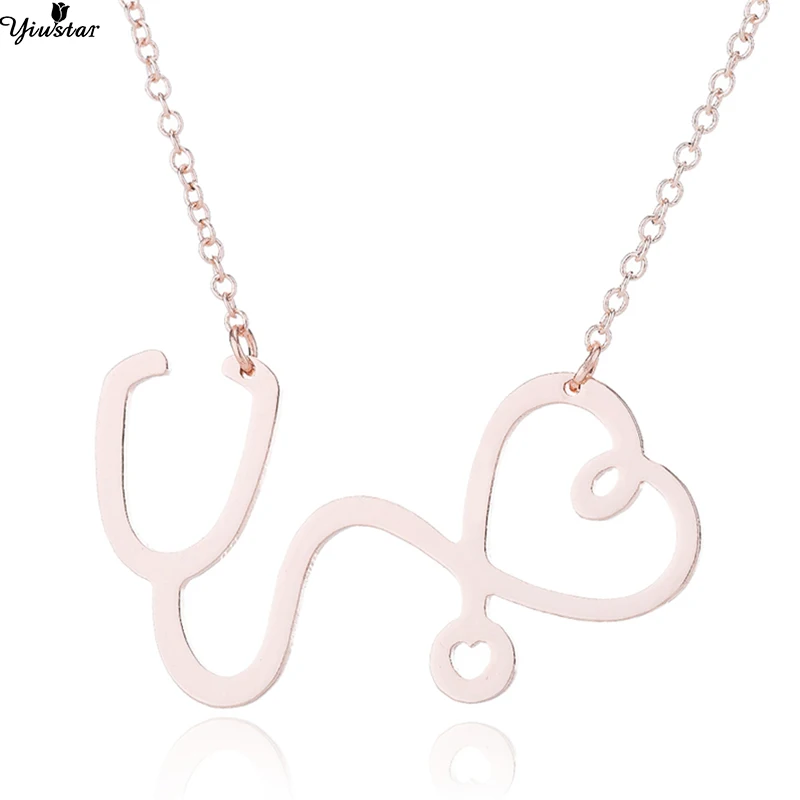 Yiustar Heart Stethoscope Necklace Stainless Steel Women Pendant Doctor Jewelry Geometric Long Chain Necklaces for Gifts | Украшения и