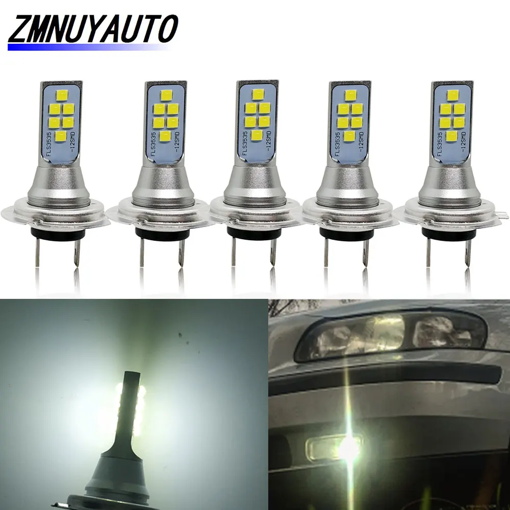 5 шт. авто Led H7 Лампа 12В 12SMD 3535 чип супер яркий белый светодиодный светильник для