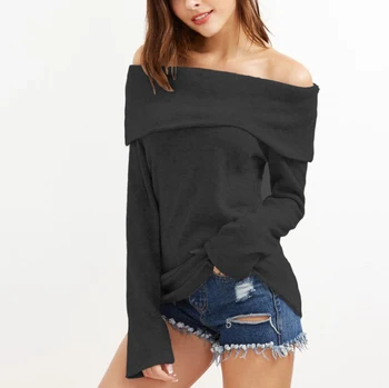 

Plus Size 3XL Off Shoulder Loose Knitted Sweater Autumn Winter Women Casual Solid Slash Neck Long Sleeve Knitted Pullover