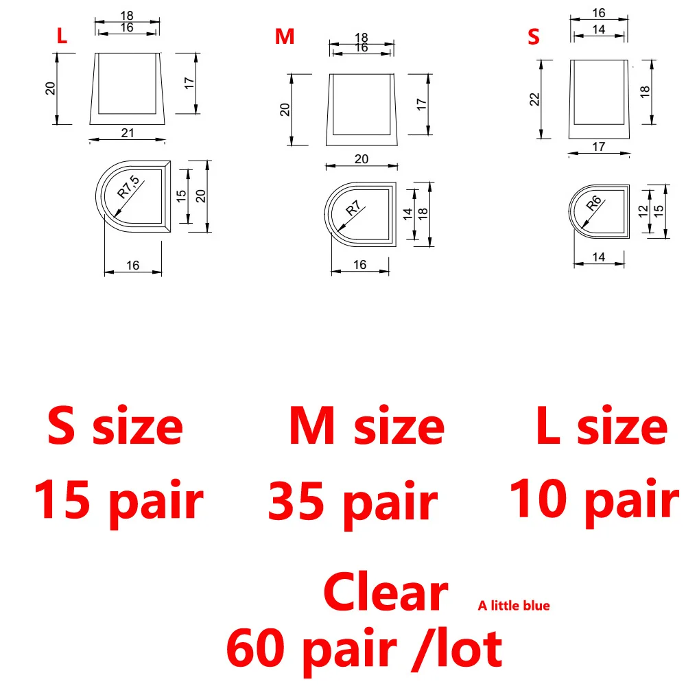 60 пар/лот протекторы на высоком каблуке силиконовые Стопперы на каблуке для обуви для свадебной вечеринки - Цвет: Clear S15 M35 L10