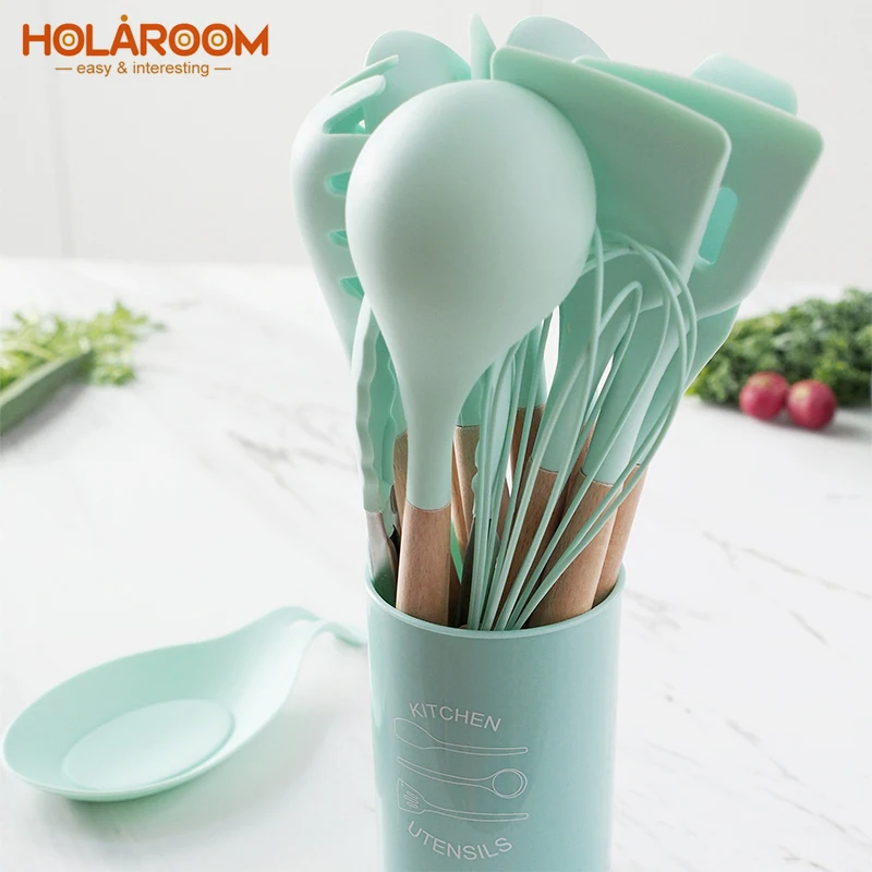 

Holaroom Silicone Cooking Tools Set Spatula Shovel Spoon With Wooden Handle Kitchenware Practical Kitchen Cooking Utensils