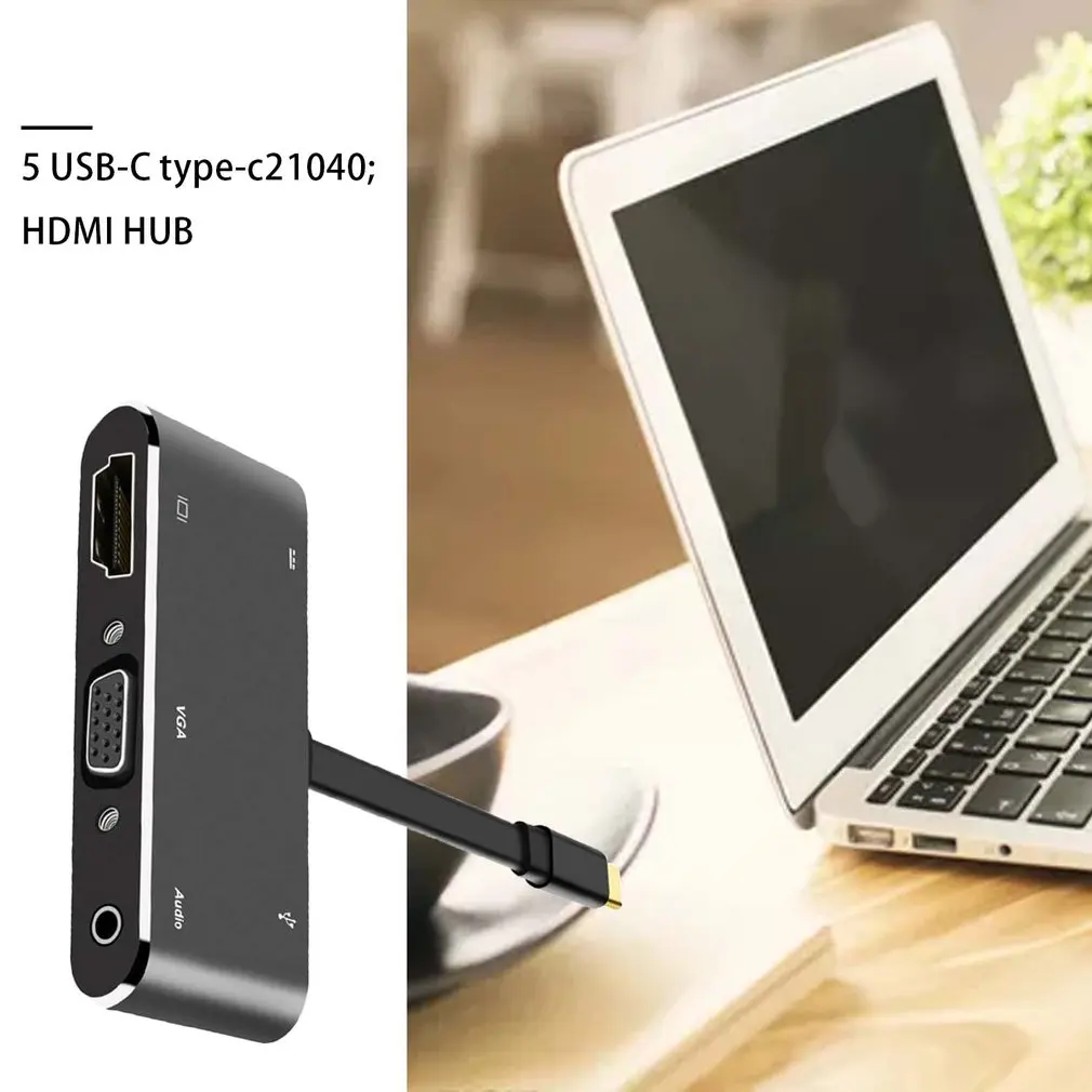 Телефонный конвертер 5 в 1 USB-C к PD+ HD+ VGA+ аудио+ USB3.0 OTG кабель конвертер док-станция для MacBook Air Ноутбуки ПК