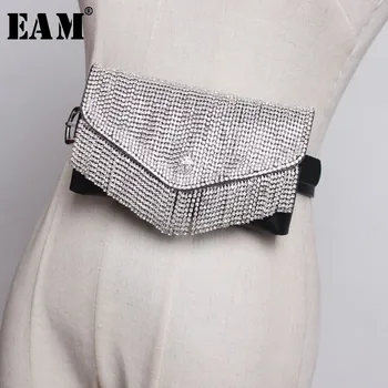 

[EAM] Pu Leather Rhinestone Blingbling Tassels Long Belt Personality Women New Fashion Tide All-match Spring Autumn 2020 JO077