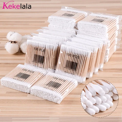 Kekelala 500 개/몫 면봉 더블 헤드 마이크로 나무 브러쉬 속눈썹 확장 접착제 제거 도구 2