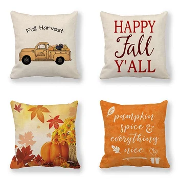 

Autumn leaves pumpkin modern minimalist style linen encryption fine linen pillowcase cushion cover