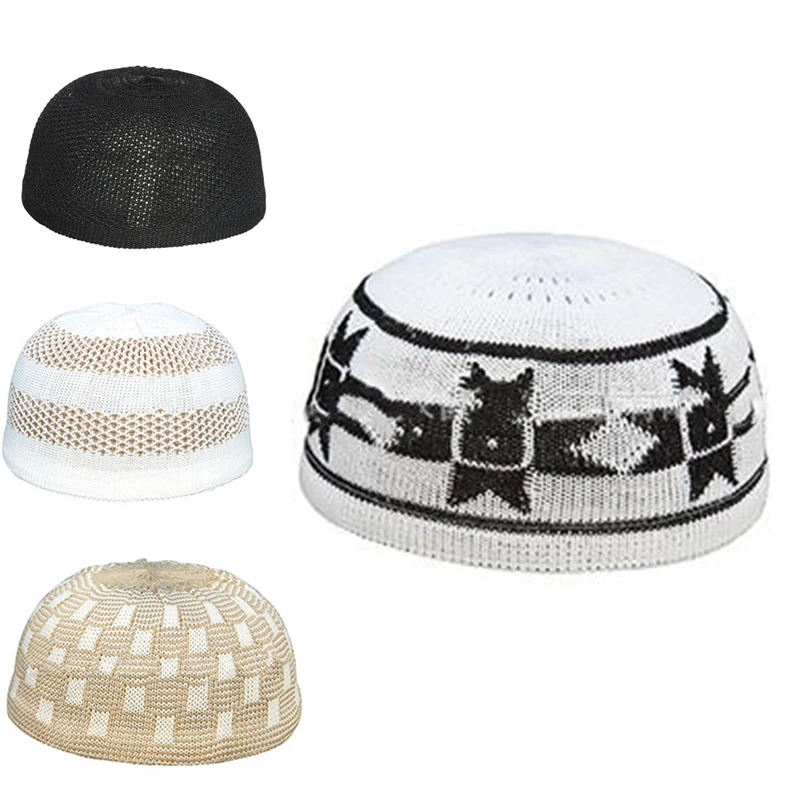 Men Muslim Cap Islamic Prayer Hat Knitting Head Wear Hats New 2020