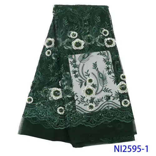 Зеленая африканская французская Тюлевая сетчатая кружевная ткань с блестками высокого качества нигерийские сетчатые кружевные ткани для вечерние и свадебные NI2595 - Цвет: picture-1