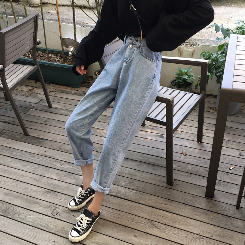 

2019 Vintage Jeans for Women High Waist Skinny Stretch Jeans Blue Casual Pencil Trousers Denim Pants