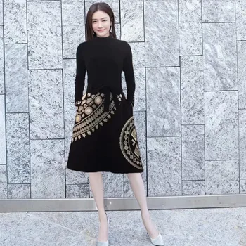 

French M 2019 autumn winter star same style high-end elegant embroidery dresses midi long knitwear knit sweater dress women