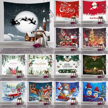 

Christmas Tree Print Tapestry Wall Hanging Background Cloth Decor Red Santa Claus Polyester Tapestry Home Room Wall Decoration