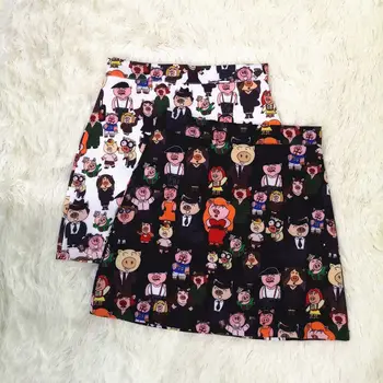 

Women Mini Skirt High Waist Cute Pig Print Retro A-line Skirt Bag Hip Sweet Girl Clothes