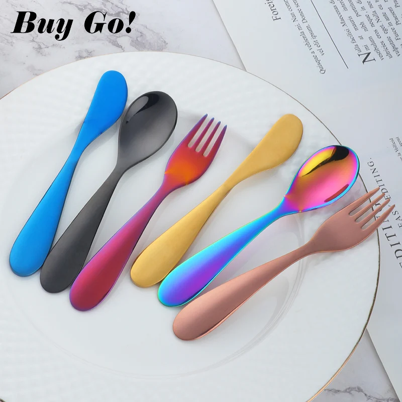 Cutlery Set Stainless Steel Cutlery Set Stainless Steel Children Cutlery Spoon Fork Knife Set Kids Dishes Baby Feeding Safe Training Flatware Tableware Set 3PCS