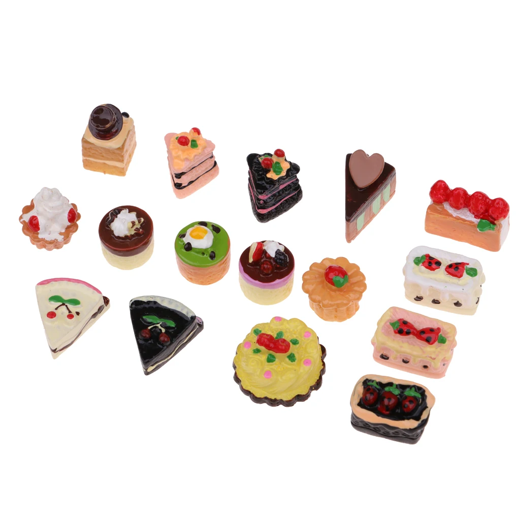 16pcs Miniature Kitchen Food Resin Cream Cake Model For 1/12 Scale Dolls House