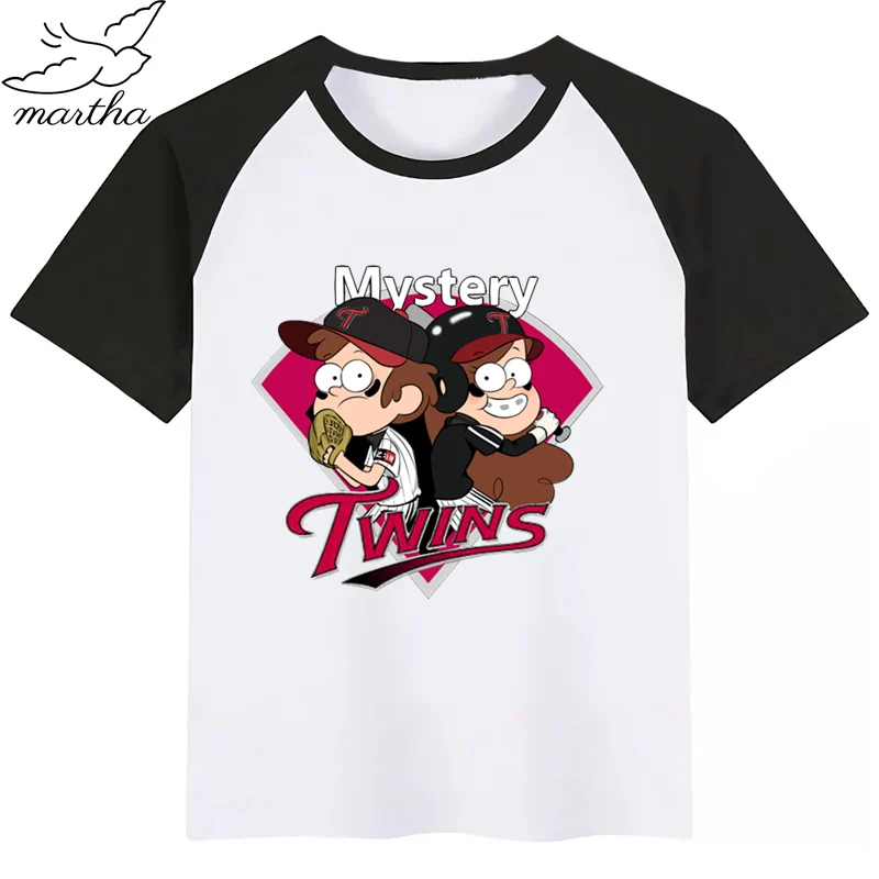 Футболка для мальчиков с принтом «Гравитация-Фолс»; забавная футболка с рисунком для детей; летняя детская одежда; футболка; топы с принтом «Парк»; футболка с героями мультфильмов - Цвет: BlackE