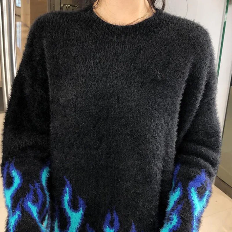 Autumn and winter fashion flame pattern loose long sleeve sweater women 2020 Dropshipping