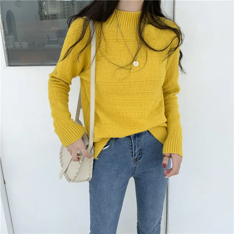 New style thickened half high neck sweater women's loose twist knitwear in autumn and winter 2019 New style thickened half high neck sweater women's loose twist knitwear in autumn and winter 2019