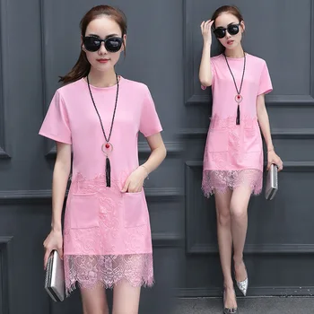 

Summer Lace Dress Patchwork Mini Dress Sexy Women Casual Short Sleeve Beach Mini Dress Colors