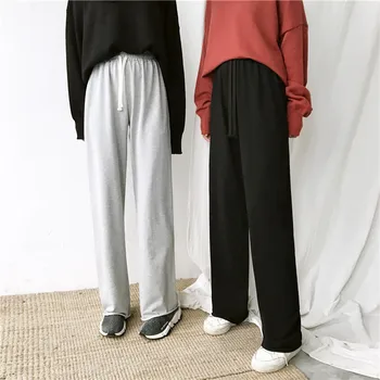 

Pants Women 2020 Leisure Solid Simple Loose Full Length Elastic Waist Pant Wide Leg Korean Style All-match Autumn Student High