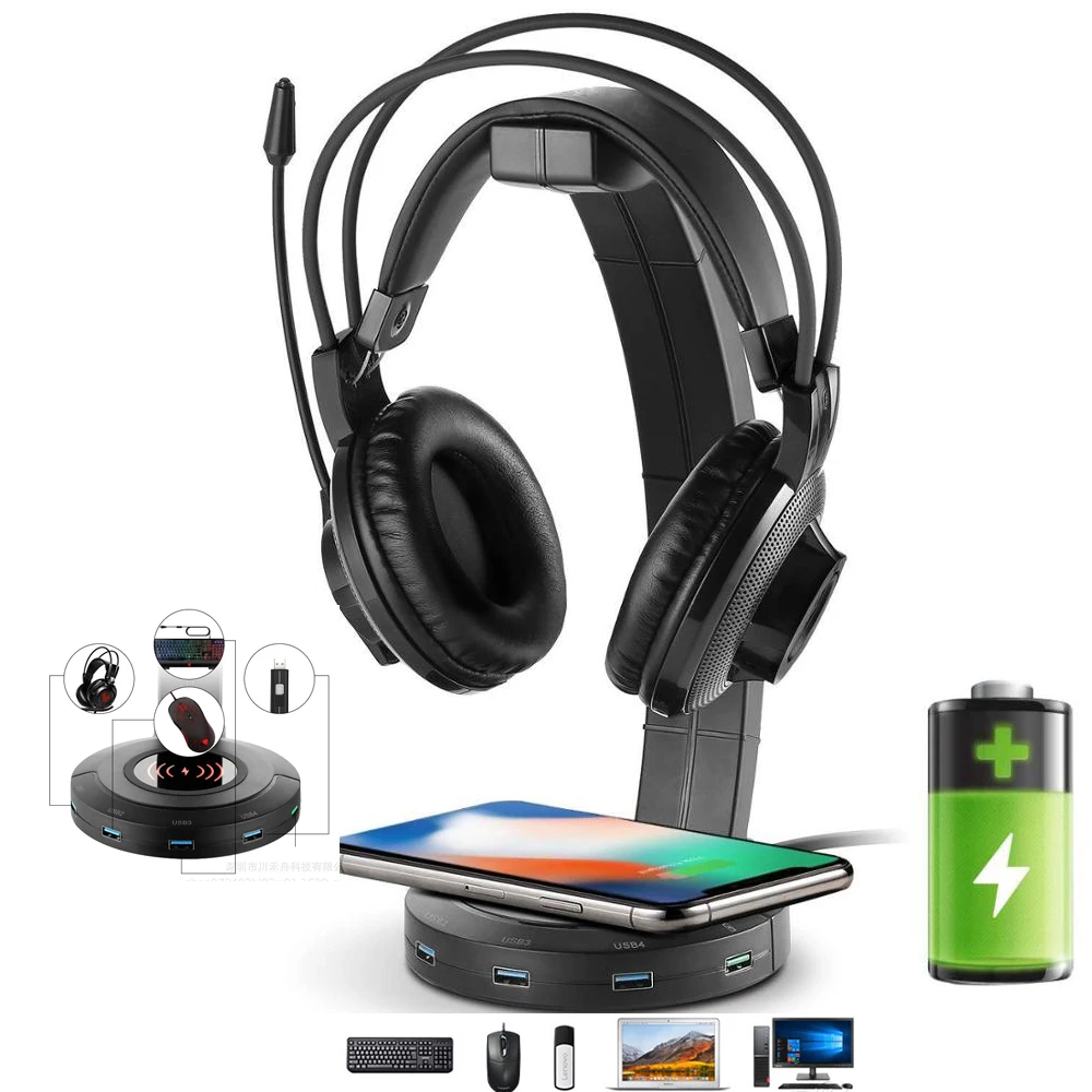 Beskrivelse desinficere Watt befon Headphones Stand with 4 USB Ports, Support 15W/10W Wireless Charging,Headphone  Holder for Gamers PC Accessories Desk _ - AliExpress Mobile