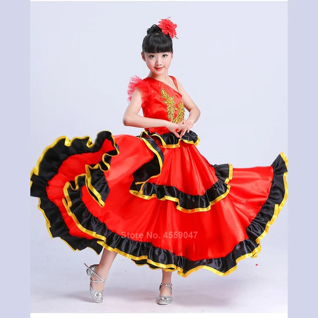 Flamenco Costume For Dancing Baby Girl Gypsy Skirts Plus Size Spanish  Bullfight Belly Dance Kids Costume Red Dress 100-160cm - Flamenco -  AliExpress