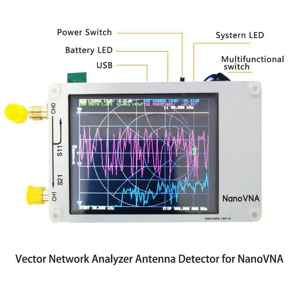 NanoVNA VNA Векторный анализатор цепей 50 кГц-900 МГц сенсорный ЖК-дисплей HF антенна УКВ, СКВ анализатор стоячая волна без батареи
