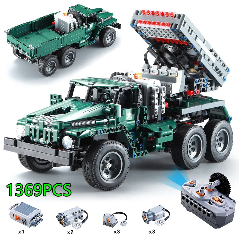 

CADA 1369pcs 2-IN-1 RC Rocket Launcher Truck Model Technic Building Blocks MOC Bricks Remote Control WW2 Military Vehicles Toys