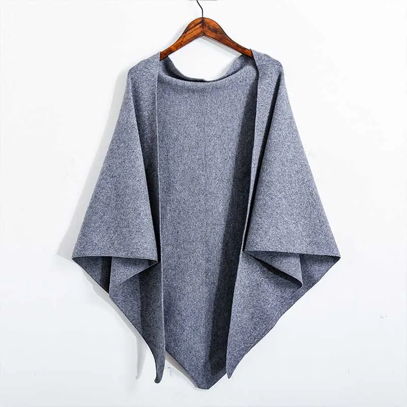 deep gray Однотонная вязаная женская шаль жилет из искусственного кашемира Студенческая Наплечная накидка осенний женский палантин многофункциональный шарф с узлом - Цвет: deep gray